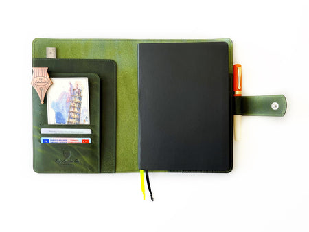 Eng Leather Co. - A5 Size - Leather Notebook Folio - Jungle Green - Papier Plume