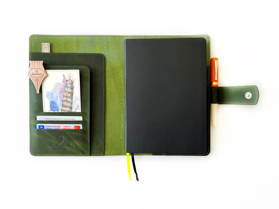 Eng Leather Co. - A5 Size - Leather Notebook Folio - Jungle Green - Papier Plume