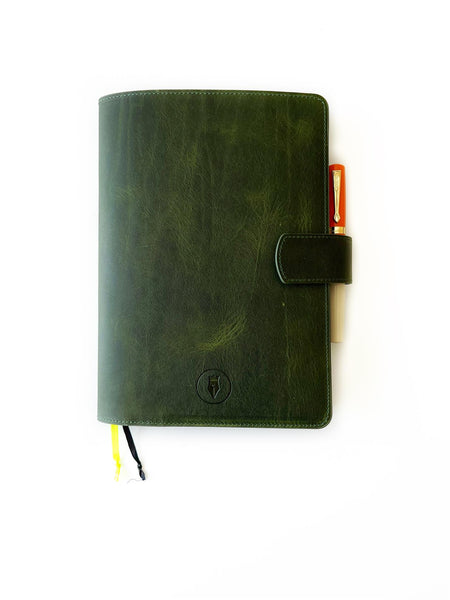 Eng Leather Co. - A5 Size - Leather Notebook Folio - Jungle Green - Papier Plume