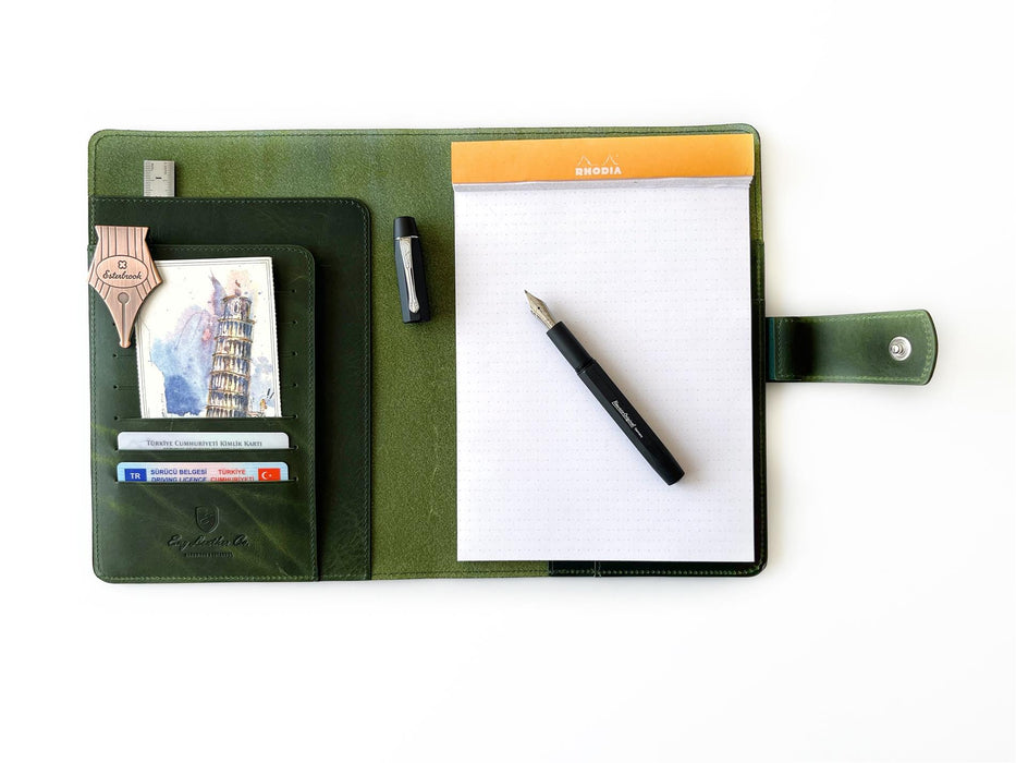 Eng Leather Co. - A5 Size - Leather Notebook Folio - Jungle Green - Papier Plume