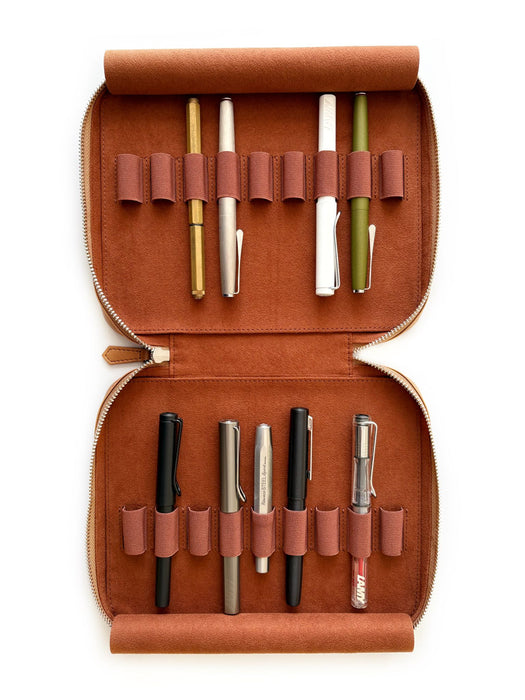 Eng Leather Co. - 18 Slot Apple Leather Pen Case Camel (Vegan) - Papier Plume