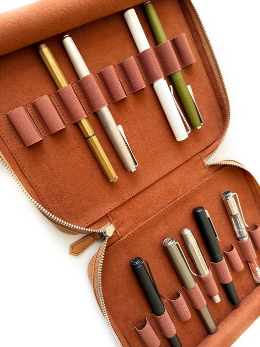 Eng Leather Co. - 18 Slot Apple Leather Pen Case Camel (Vegan) - Papier Plume
