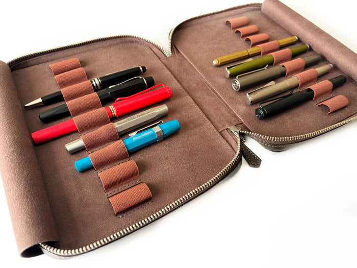 Eng Leather Co. 18-slot leather pen case in galaxy design, showcasing a sleek, organized storage solution for pens and writing tools.