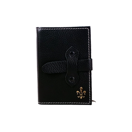 Large Italian leather refillable latch journal or 2025 planner by Il Cartiglio with black cover and silver latch closure.