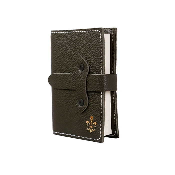 Large Italian leather refillable latch journal or 2025 planner with dark green cover and brass latch by Il Cartiglio.