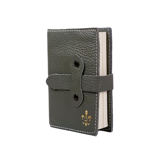 Large refillable Italian leather latch journal or 2025 planner by Il Cartiglio with a grey cover, designed for daily entries.