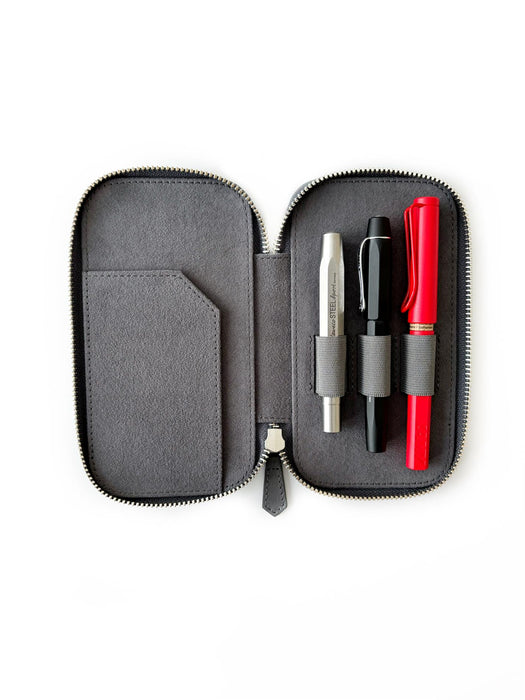Eng Leather Co. - 3 Slot - Leather Pen Case Mineral Grey - Papier Plume