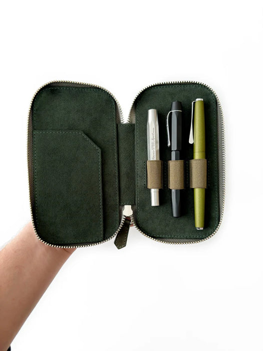 Eng Leather Co. - 3 Slot - Leather Pen Case Natural Olive - Papier Plume