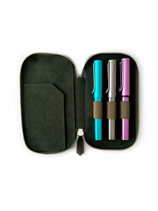 Eng Leather Co. - 3 Slot - Leather Pen Case Natural Olive - Papier Plume