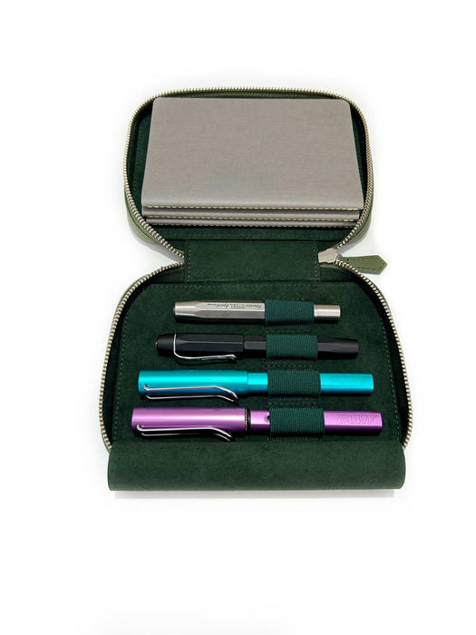 Eng Leather Co. - 4 Slot Leather A6 Pen Case - Dark Olive Green - Papier Plume