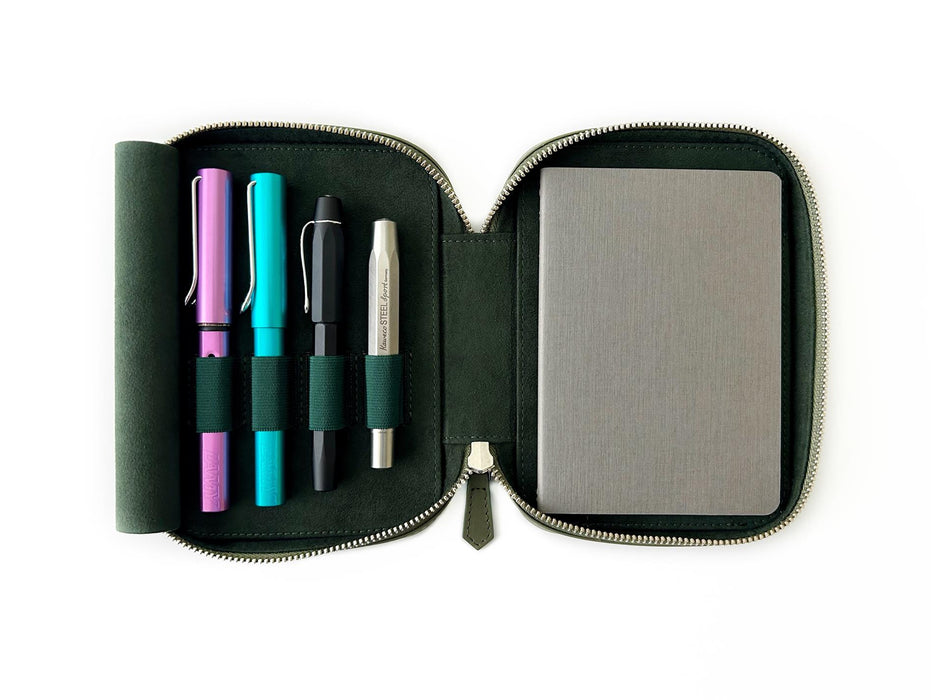 Eng Leather Co. - 4 Slot Leather A6 Pen Case - Dark Olive Green - Papier Plume