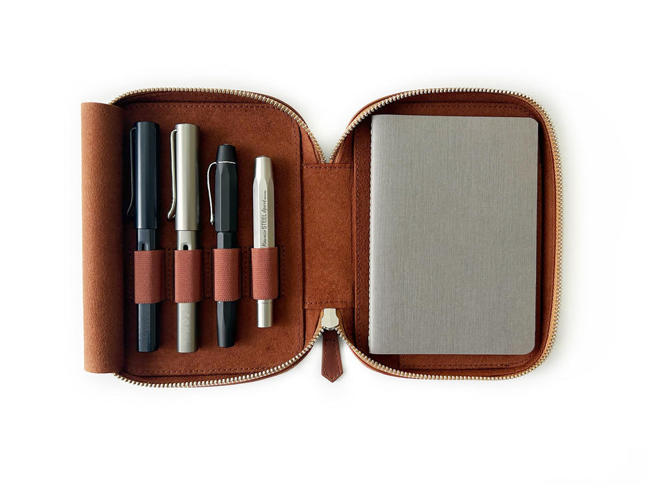 Eng Leather Co. - 4 Slot Leather A6 Pen Case - Walnut Brown - Papier Plume