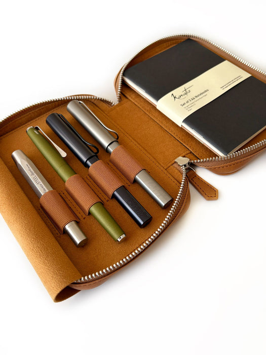 Eng Leather Co. - 4 Slots Apple Leather A6 Pen Case Camel (Vegan) - Papier Plume
