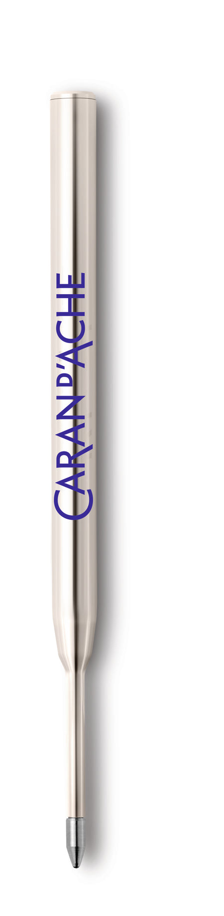 Blue Caran D'Ache Goliath ballpoint pen refill, replacement ink cartridge for smooth writing.