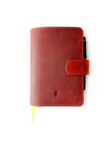 Eng Leather Co. - A6 Size - Leather Notebook Cover Flat Burgundy - Papier Plume