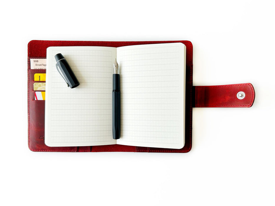 Eng Leather Co. - A6 Size - Leather Notebook Cover Flat Burgundy - Papier Plume