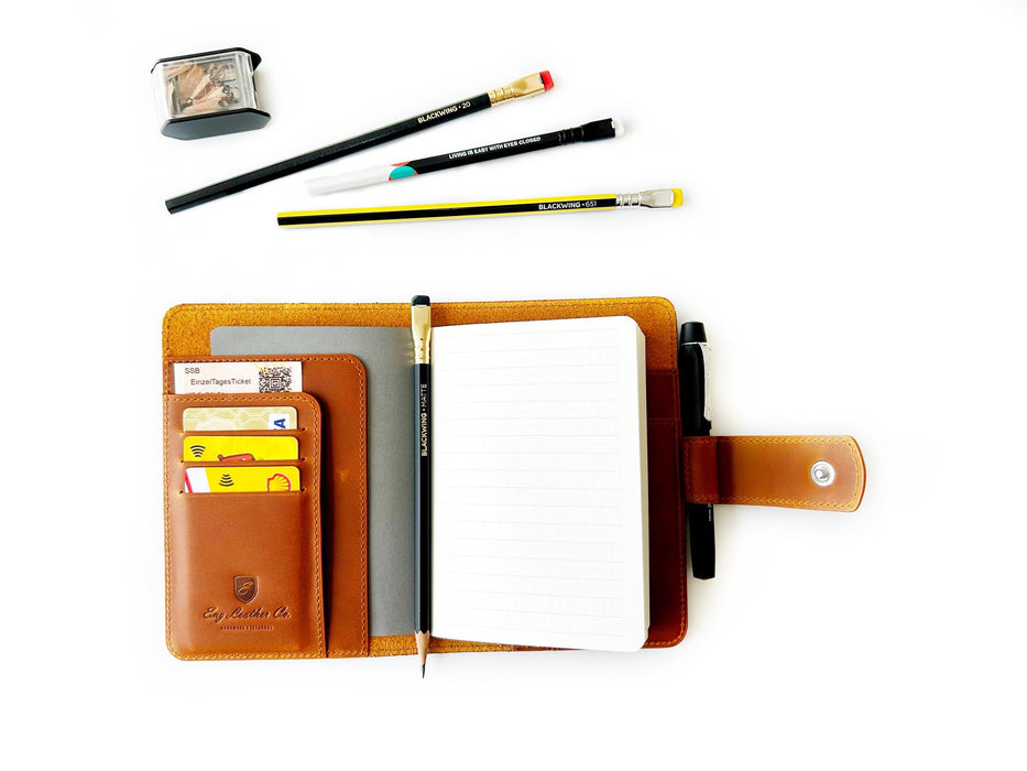 Eng Leather Co. - A6 Size - Leather Notebook Cover Crazy Horse Brown - Papier Plume