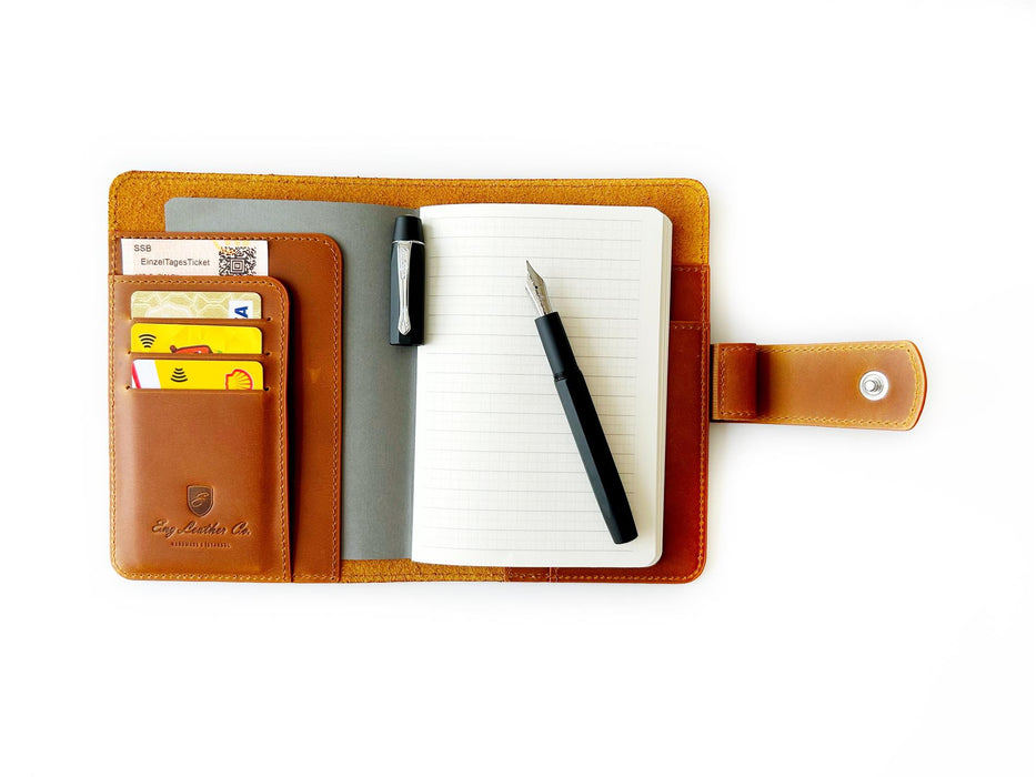 Eng Leather Co. - A6 Size - Leather Notebook Cover Crazy Horse Brown - Papier Plume