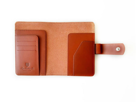 Eng Leather Co. A6 leather journal cover in English Tan, showcasing smooth leather material and secure closure.