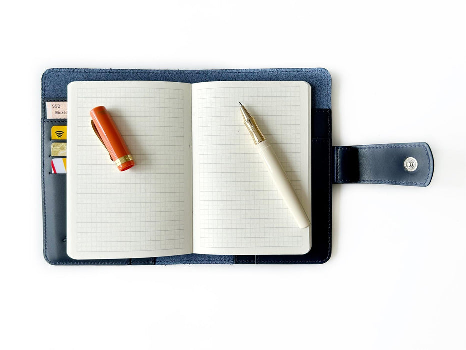 Eng Leather Co. - A6 Size - Leather Notebook Cover Navy Blue - Papier Plume