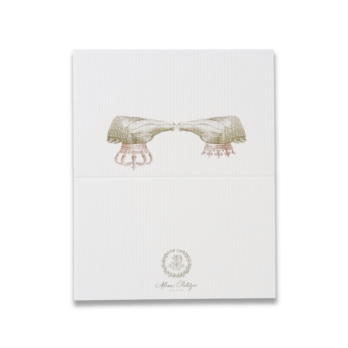 Alexa Pulitzer kissing gator place card featuring a playful gator illustration for elegant event table settings.
