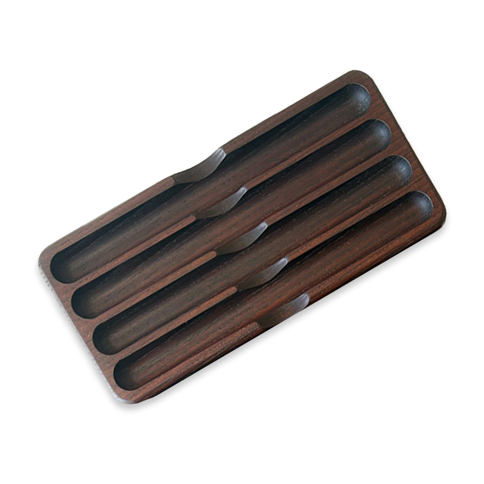 Eng Leather Co. wooden pen tray with a sleek design, perfect for organizing pens and stationery on a desk.