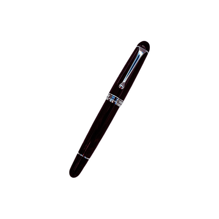 Aurora Ebonite Magenta fountain pen with smooth black grip and gold accents, showcasing elegant design and fine craftsmanship.