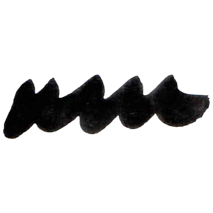 Black bottled calligraphy ink by Papier Plume in a glass bottle with a black screw cap.