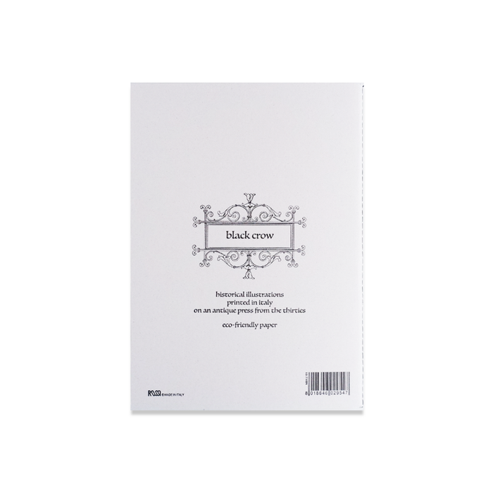 Black Rossi A5 stitched soft cover journal featuring a detailed crow illustration on the front.