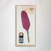 Bortoletti glass feather dipping pen set in burgundy, featuring elegant feather-shaped design and a matching glass ink holder.