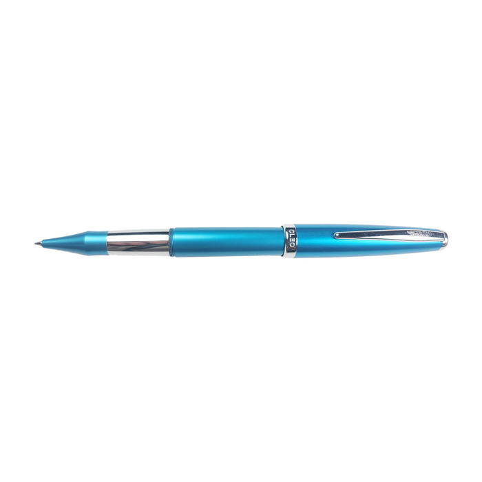 Cleo Skribent blue rollerball pen with sleek design and silver accents, perfect for smooth writing.