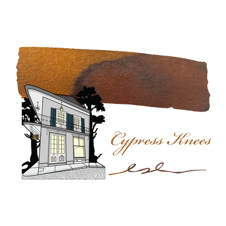 Papier Plume Cypress Knees fountain pen ink swatch, 30ml bottle dye color sample