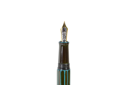 Taccia Kaku-Tate limited edition 14k gold fountain pen in navy with silver accents, showcasing its elegant design and craftsmanship.