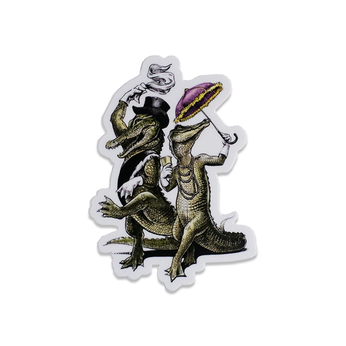 Alexa Pulitzer Second Line sticker featuring colorful dancing gators on a vibrant background.