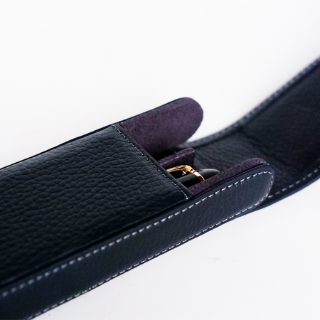 Eng Leather Co. - 2 Pen Hard Case Green Navy - Papier Plume