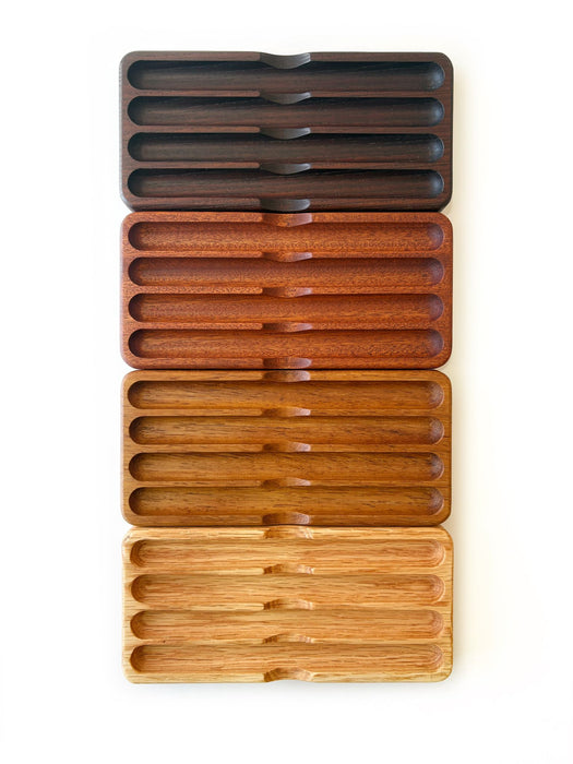 Eng Leather Co. wooden pen tray with compartments, ideal as a stylish leather pen box for organizing writing instruments.