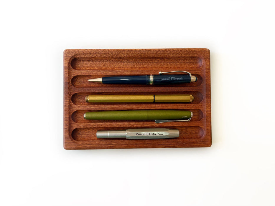 Eng Leather Co. wooden pen tray with a sleek, polished finish designed to hold and organize pens and small stationery items.