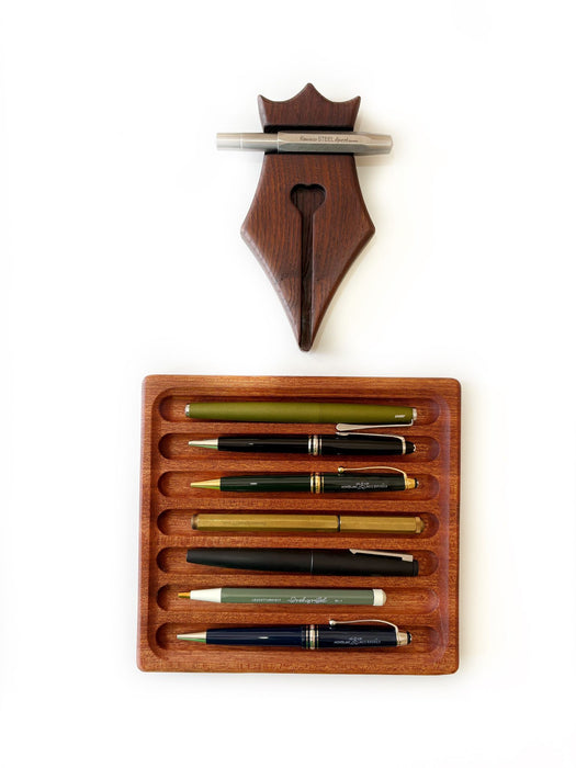 Eng Leather Co. wooden pen tray with compartment for organizing pens and small office accessories.