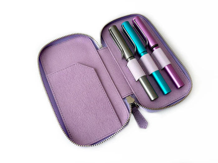 Eng Leather Co. - 3 Slot - Leather Pen Case Light Lavender - Papier Plume