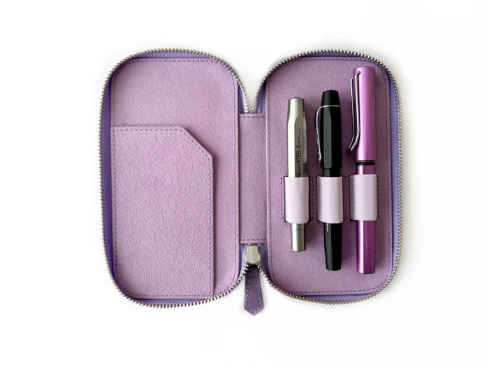 Eng Leather Co. - 3 Slot - Leather Pen Case Light Lavender - Papier Plume