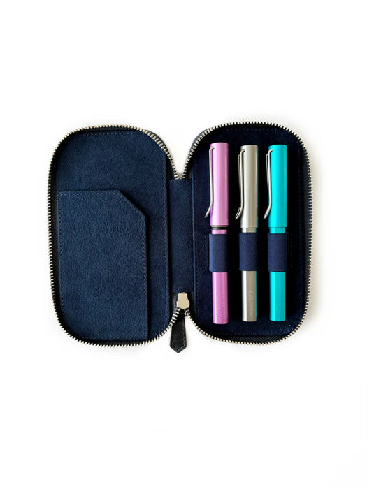 Eng Leather Co. - 3 Slot - Leather Pen Case Night storm - Papier Plume