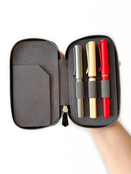 Eng Leather Co. - 3 Slot - Leather Pen Case Night storm - Papier Plume