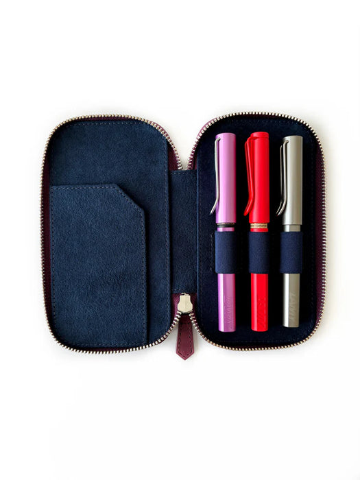 Eng Leather Co. - 3 Slot - Leather Pen Case Burgundy - Papier Plume