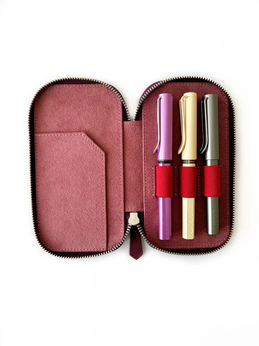 Eng Leather Co. - 3 Slot - Leather Pen Case Burgundy - Papier Plume