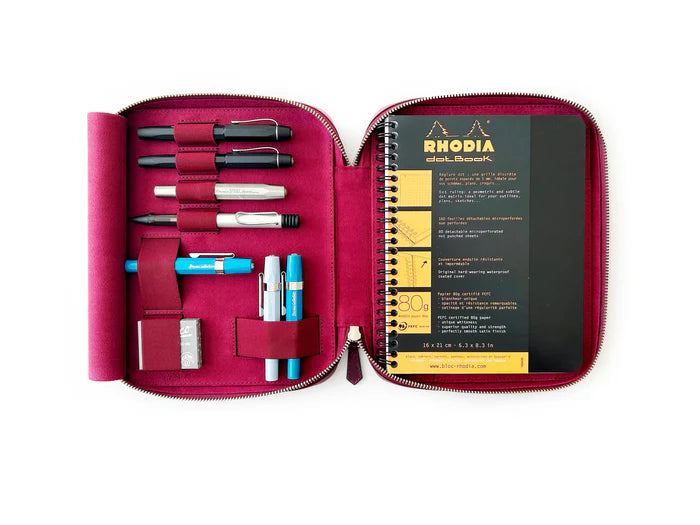 Eng Leather Co. - 4 Slot A5 Organizer Leather Pen Dark Black Violet - Papier Plume