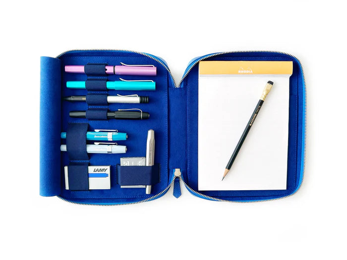 Eng Leather Co. - 4 Slot A5 Organizer Leather Pen Case Prussian Blue - Papier Plume