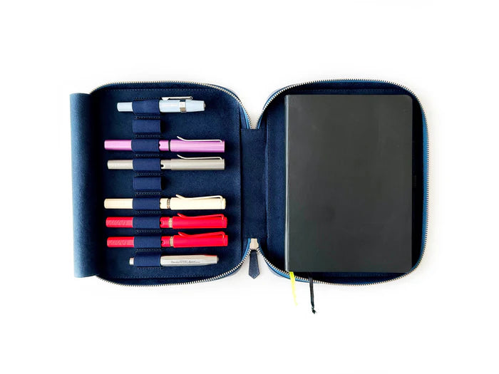 Eng Leather Co. - 9 Slot Leather Pen Case Midnight Blue - Papier Plume