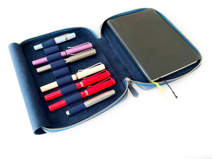 Eng Leather Co. - 9 Slot Leather Pen Case Midnight Blue - Papier Plume