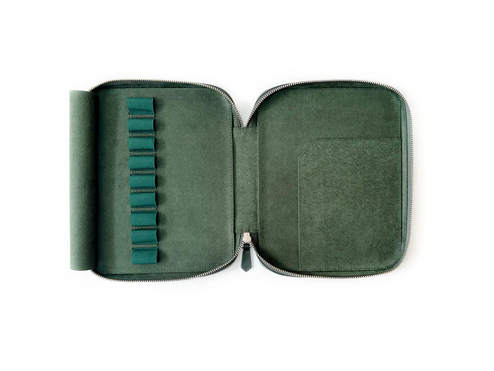 Eng Leather Co. - 9 Slot Leather Pen Case Patina Copper Green - Papier Plume