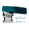 Swatch of Papier Plume Esplanade fountain pen ink showing rich blue color on paper sample.